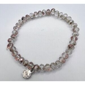 Lizas Faceted Glass Stretch Bracelet Neutral Blush Champagne Beads‎